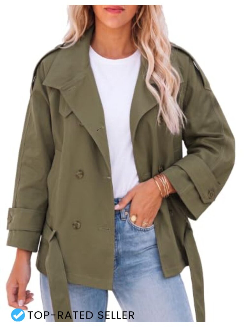 Cropped Trench Coat Double Breasted Belted Raglan Sleeve